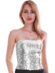Silver Sequin Tube Top - Womens 70s Disco Costumes